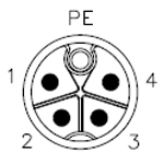 M12, código K, 5 pines (4 + PE). M12, código K, 4 pines (3 + PE). M12, código K, 3 pines (2 + PE).
